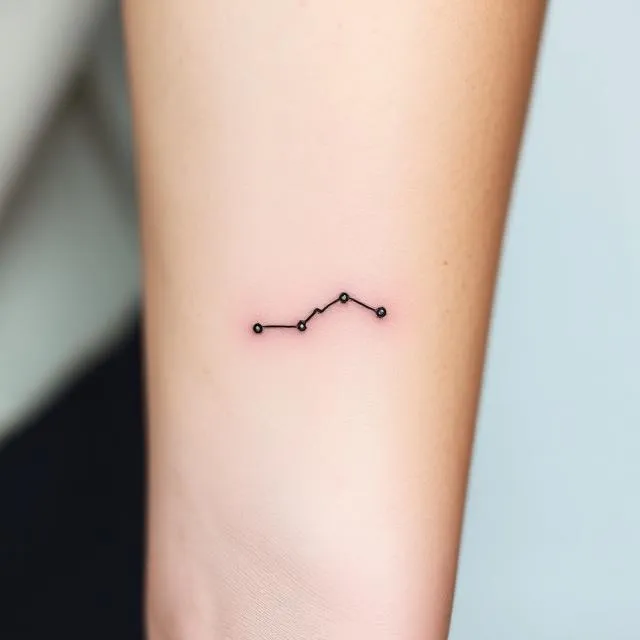 Small dotwork constellation, minimalist single-needle tattoo, delicate and discreet.