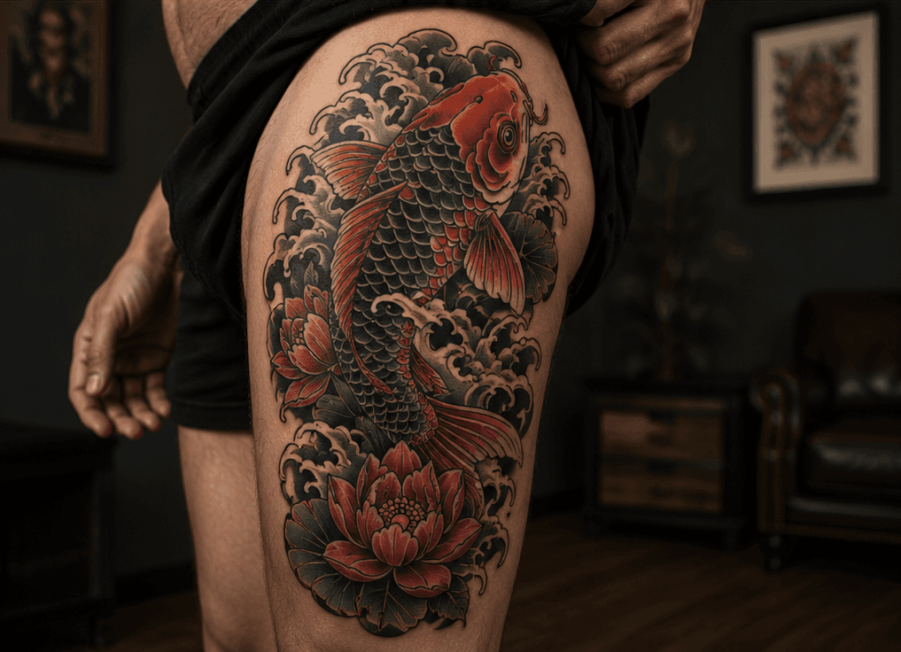 🐟 Carpe Koi & Lotus — Néo-traditionnel / Japonais