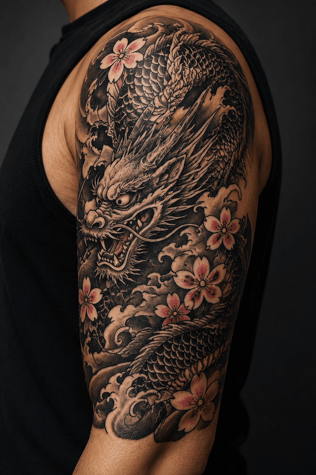 🐉🌸 Dragon japonais & sakura — une pièce inspirée de l’irezumi traditionnel.